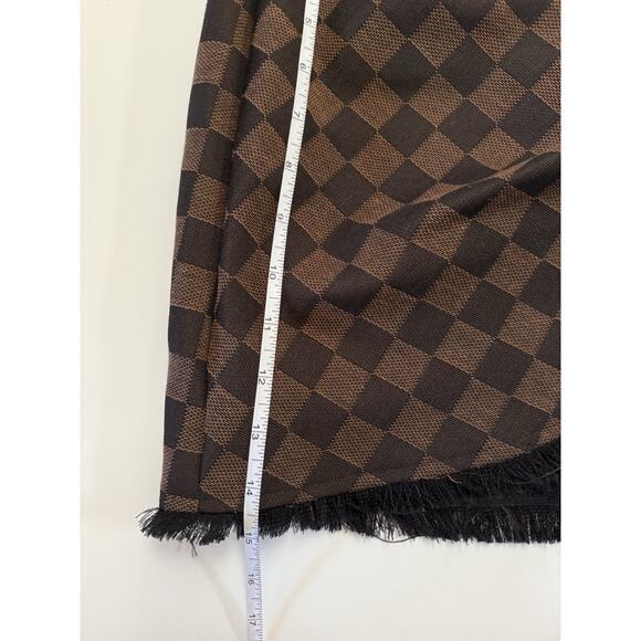 Judith March Check Mate Brown Plaid Fringe Jacquard Wrap Skirt Size S - Picture 4 of 7